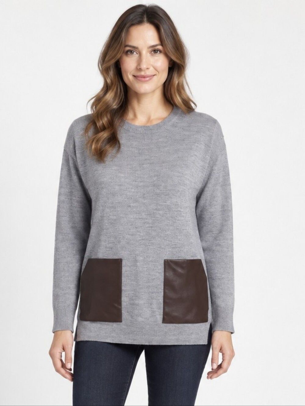EUC 100% wool J. Crew women's grey Crewneck sweater w/ pockets, M
